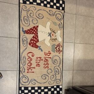 Chef-Themed Kitchen Rug with Red and Black Accents